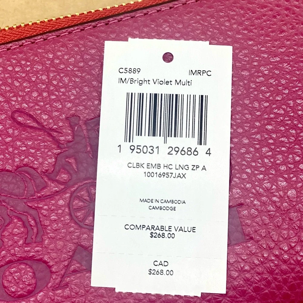 COACH Long Zip Around Wallet With Horse And Carriage Bright Violet Multi Color